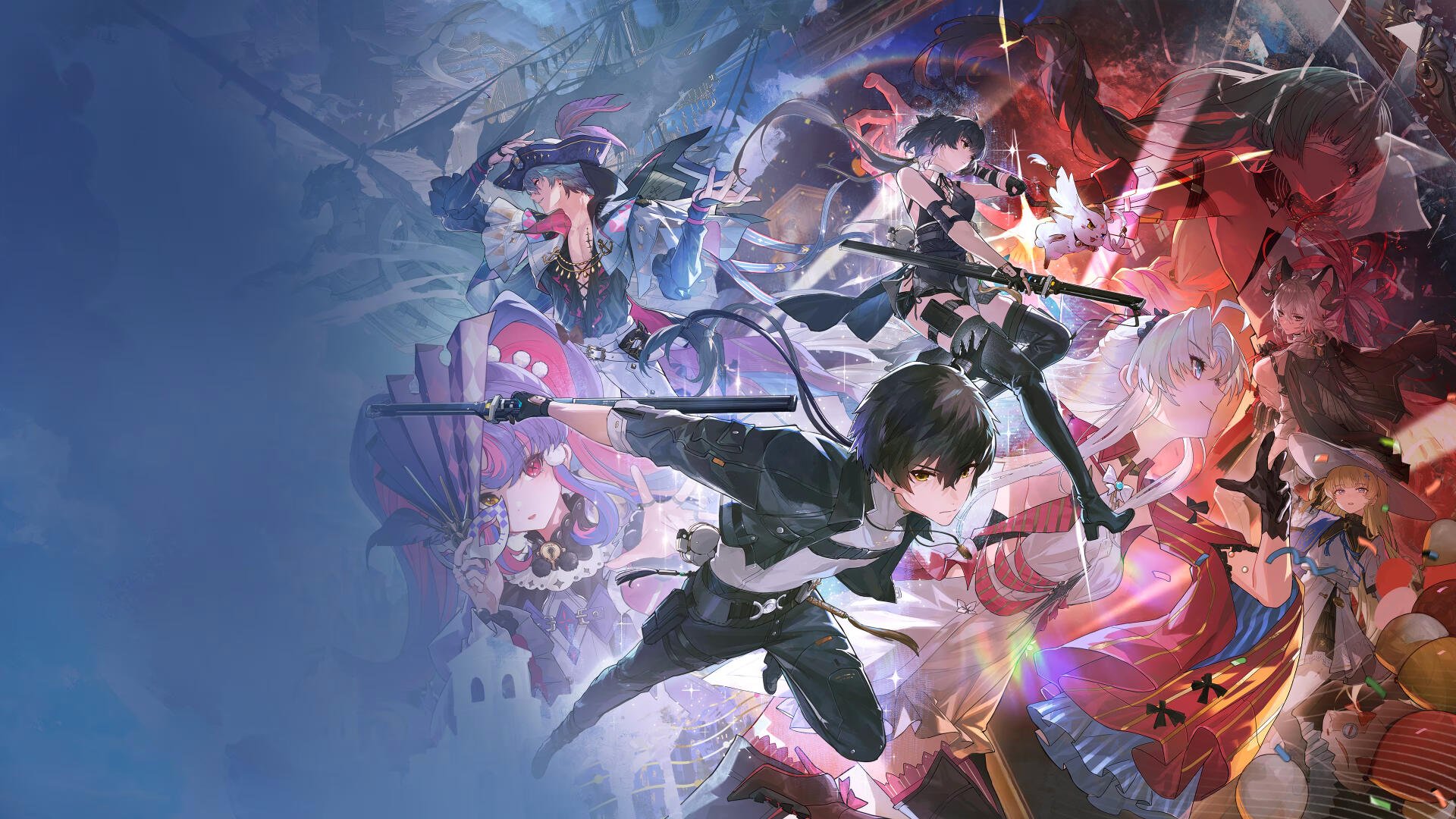 Wuthering Waves 4K Ultra HD PC desktop wallpaper featuring dynamic anime-style characters in vibrant, action-packed composition with contrasting blue and red hues.