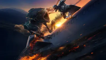 Dynamic 4K Ultra HD wallpaper from Venom: The Last Dance, featuring an intense battle between Venom and a monstrous foe against a fiery backdrop.