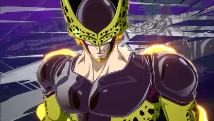 Close-up of Cell from DRAGON BALL: Sparking! ZERO, showcasing his distinctive purple and green design against a dynamic background, rendered in high-definition for a striking desktop wallpaper.