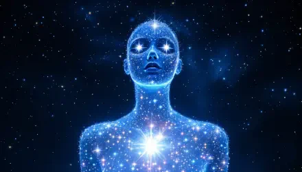 A serene, artistic depiction of a human figure illuminated by a galaxy of stars, creating a captivating 4K Ultra HD background.
