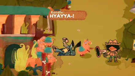 A vibrant HD PC desktop wallpaper from the video game Great God Grove, featuring colorful characters and whimsical scenery in an enchanting environment.