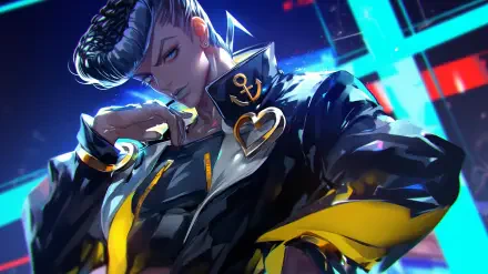 HD desktop wallpaper featuring Josuke Higashikata from Jojo's Bizarre Adventure, showcasing a dynamic pose with vibrant colors and a stylish outfit.