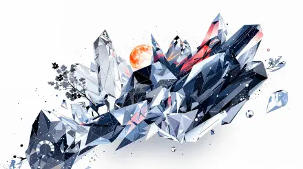 A stunning 4K Ultra HD wallpaper featuring a dynamic arrangement of geometric crystals and vibrant colors, set against a clean background for a striking desktop display.