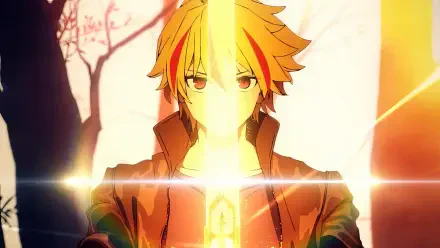 A vibrant HD wallpaper featuring Richard I from the anime Fate/strange fake, showcasing intense colors and dynamic lighting with a striking pose.