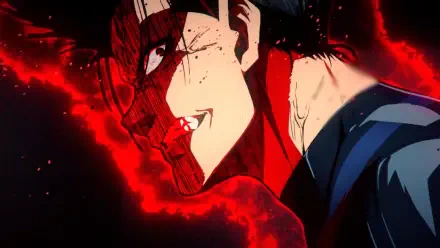 HD PC desktop wallpaper of Shouei Barou from Blue Lock, featuring intense red and black tones highlighting his fierce expression and dynamic energy.