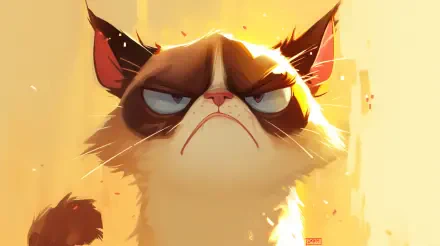 A dynamic 4K Ultra HD wallpaper featuring Grumpy Cat, showcasing its iconic annoyed expression against a vibrant background.