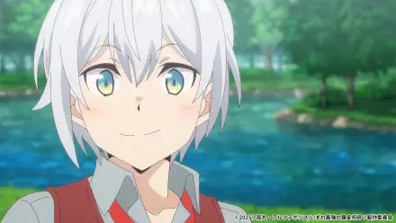Anime desktop wallpaper featuring a cheerful character, possibly the greatest alchemist of all time, set against a serene natural background with a river and lush greenery.