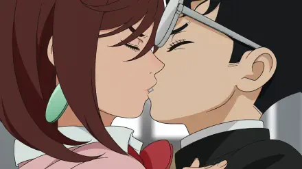 HD PC desktop wallpaper featuring characters Momo Ayase and Jin Enjouji from Dandadan, inspired by Ken Takakura and Seiko Ayase.