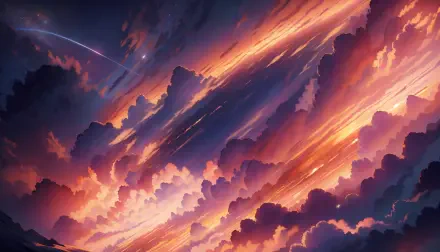 Vibrant AI-generated sky with dramatic clouds and streaks of light in 4K Ultra HD, designed as a stunning PC desktop wallpaper and background.