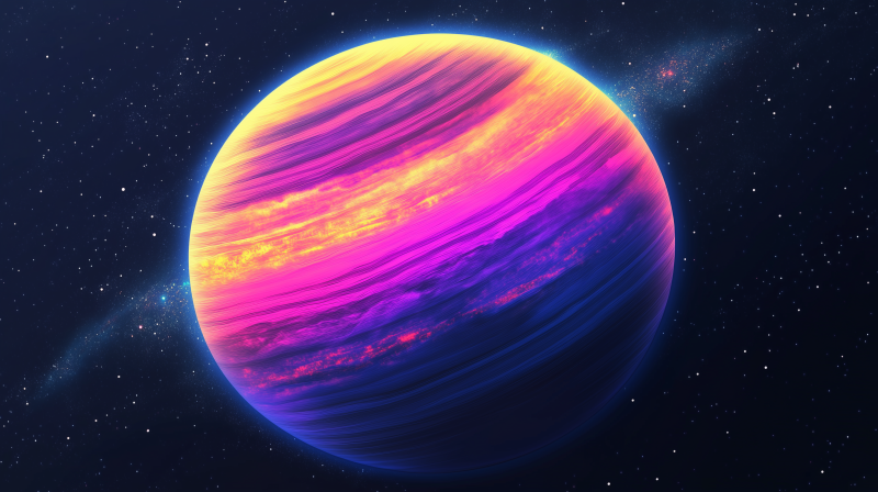 {{ A vibrant, colorful planet surrounded by stars, showcasing swirling hues of pink, yellow, and blue, serving as a captivating HD desktop wallpaper and background. 