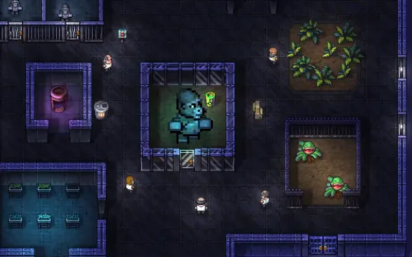 An HD desktop wallpaper featuring a scene from Streets of Rogue 2, showcasing a vibrant, top-down view of characters and environments in a dynamic, pixelated setting.