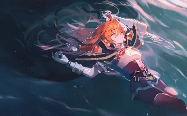 HD anime desktop wallpaper featuring Lina Inverse from Slayers, depicted floating peacefully in water with detailed lighting and vibrant colors.