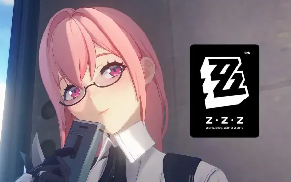A vibrant HD wallpaper featuring Tsukishiro Yanagi from the video game Zenless Zone Zero, showcasing her with pink hair and glasses against a sleek backdrop.