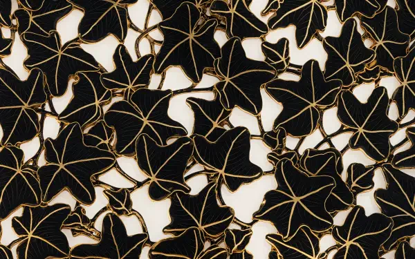 A stunning 4K Ultra HD desktop wallpaper featuring intricate patterns of ivy leaves with delicate gold outlines against a contrasting background.