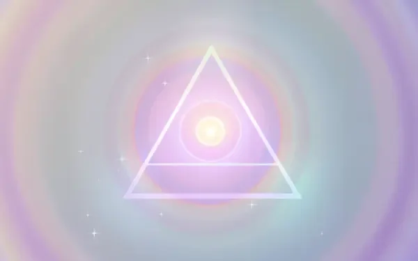 A vibrant 4K Ultra HD wallpaper featuring a mystical Illuminati triangle, illuminated by a glowing center and surrounded by a soft, ethereal background.