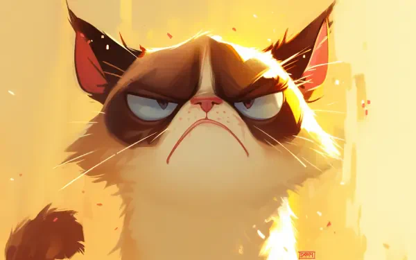 A dynamic 4K Ultra HD wallpaper featuring Grumpy Cat, showcasing its iconic annoyed expression against a vibrant background.