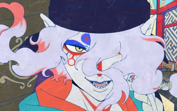 HD desktop wallpaper featuring a character from Mononoke: The Movie - Phantom in the Rain, showcasing vibrant colors and intricate details in an animated style.