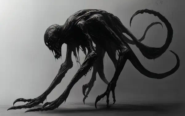 A dark, menacing Void Walker creature with elongated limbs and multiple tentacles emerges from the shadows, creating a striking Sci Fi atmosphere in this 4K Ultra HD desktop wallpaper.