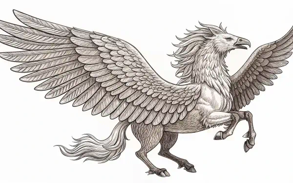 A detailed illustration of a hippogriff, showcasing its majestic wings and powerful stance. A stunning 4K Ultra HD wallpaper for any PC desktop.