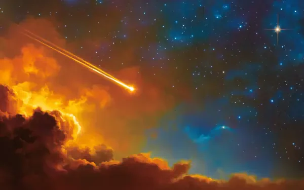 A stunning HD wallpaper showcasing a shooting star streaking across a vibrant galaxy filled with twinkling stars, enveloped by rich cosmic colors and clouds.