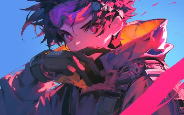 A vibrant anime boy in a cyberpunk setting, featuring striking colors and a dynamic pose, serves as an engaging HD desktop wallpaper and background.