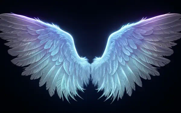 A stunning 4K Ultra HD wallpaper featuring ethereal angel wings, beautifully illuminated against a dark background, adding a mystical touch to any desktop.