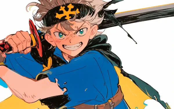 A vibrant HD wallpaper featuring Asta from Black Clover, displaying his determined expression and signature outfit while wielding a sword, embodying the spirit of adventure.