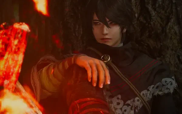 A stylized character from Dynasty Warriors: Origins rests beside a glowing fire, featuring rich detail and vibrant colors, making this an engaging HD PC desktop wallpaper.