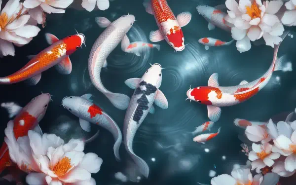 koi pond illustrated HD Desktop Wallpaper | Background Image