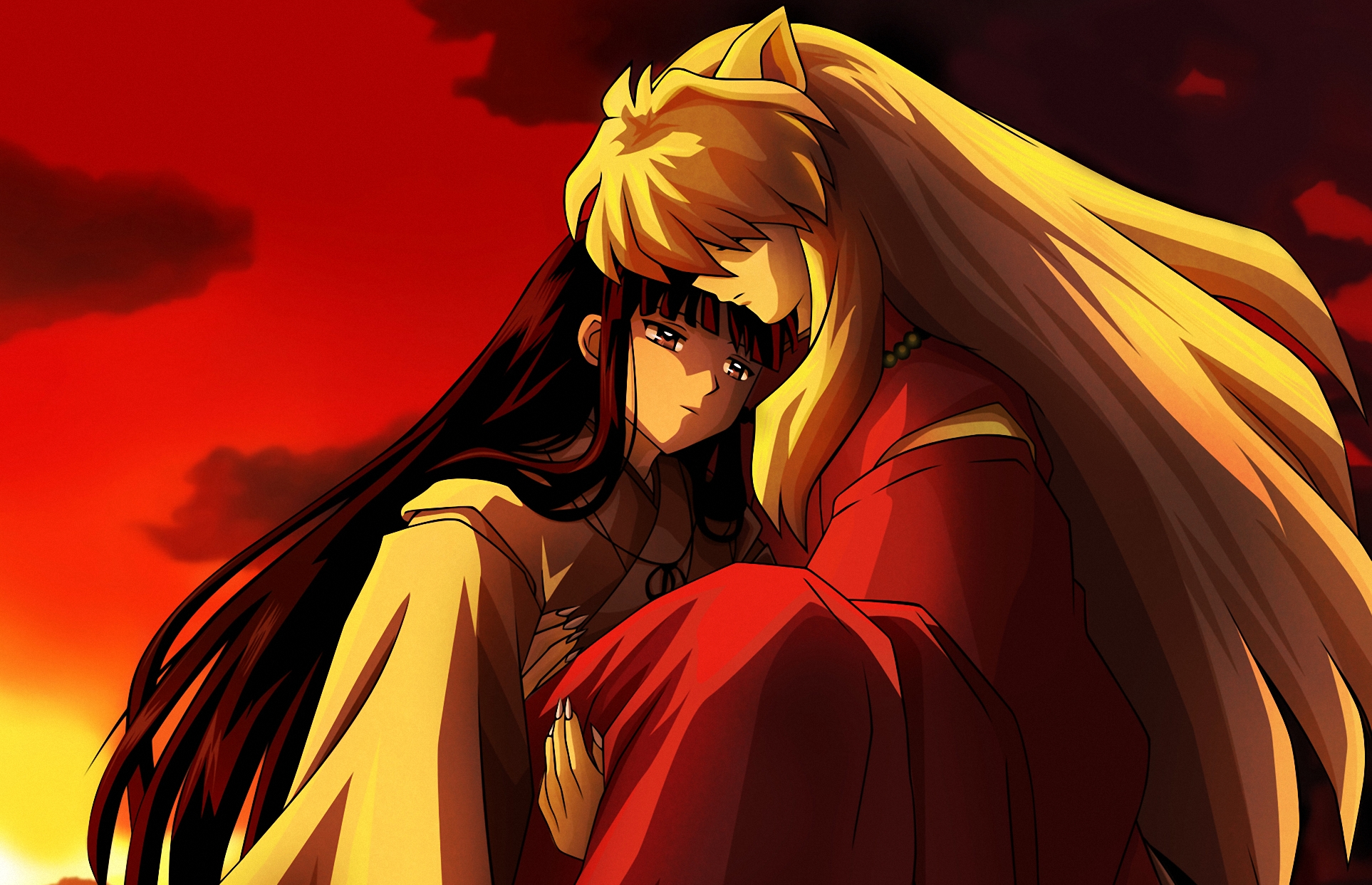 InuYasha and Kikyô standing together, ready for battle.