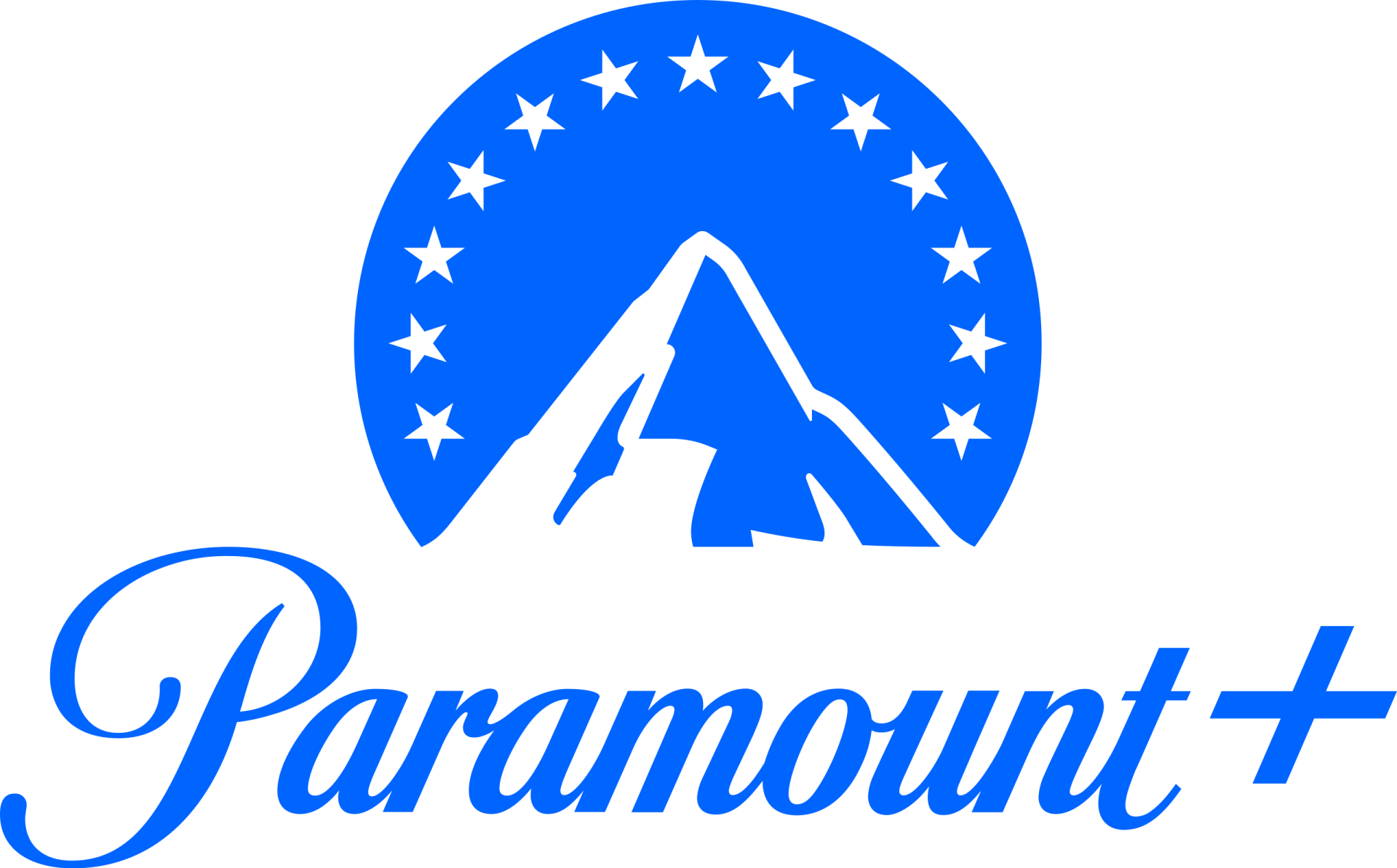 Blue Paramount+ logo featuring a mountain design, set against a clear background, designed as a high-definition desktop wallpaper and background.