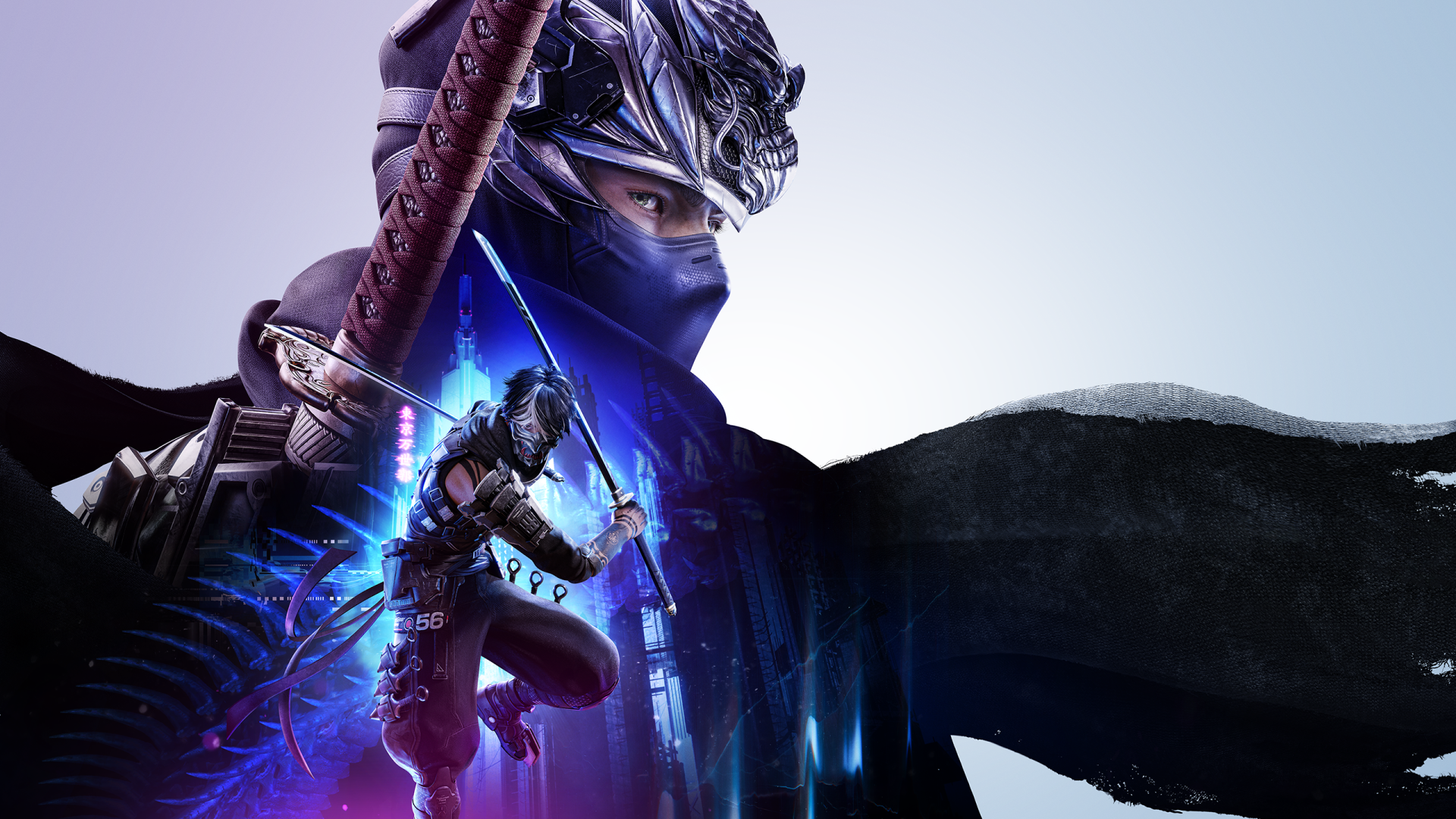 HD wallpaper of Ninja Gaiden 2 Black, featuring a dynamic ninja character wielding a sword and set against a vibrant, futuristic background.