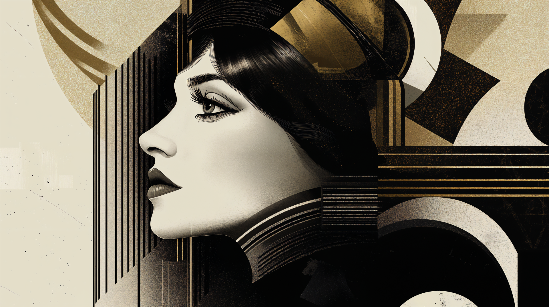 Art Deco-inspired portrait of a woman, featuring bold geometric shapes and striking lines, presented as a stunning 4K Ultra HD desktop wallpaper and background.