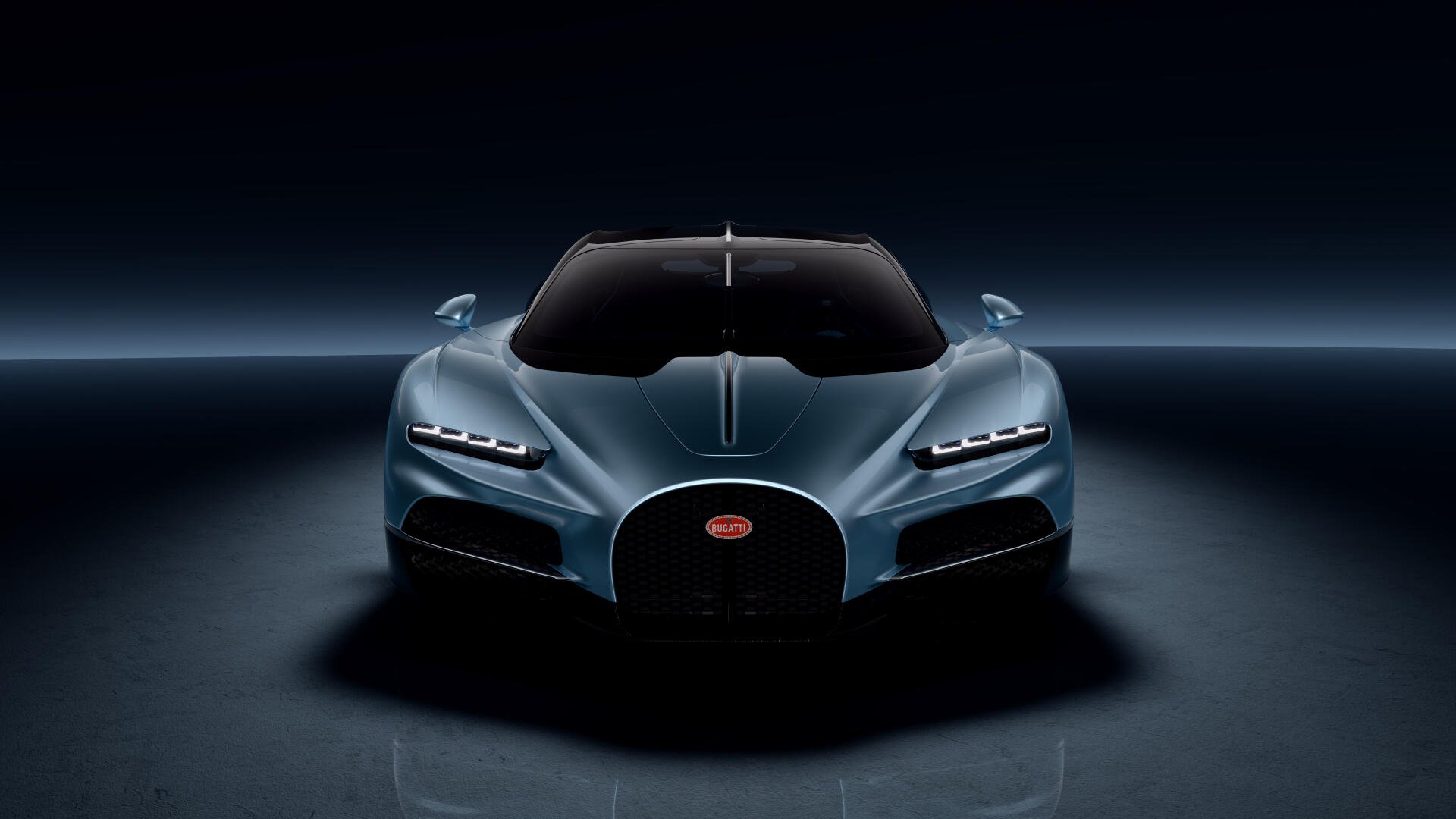 A sleek Bugatti Tourbillon hypercar showcased in a stunning 4K Ultra HD image, highlighting its aerodynamic design against a dark backdrop.