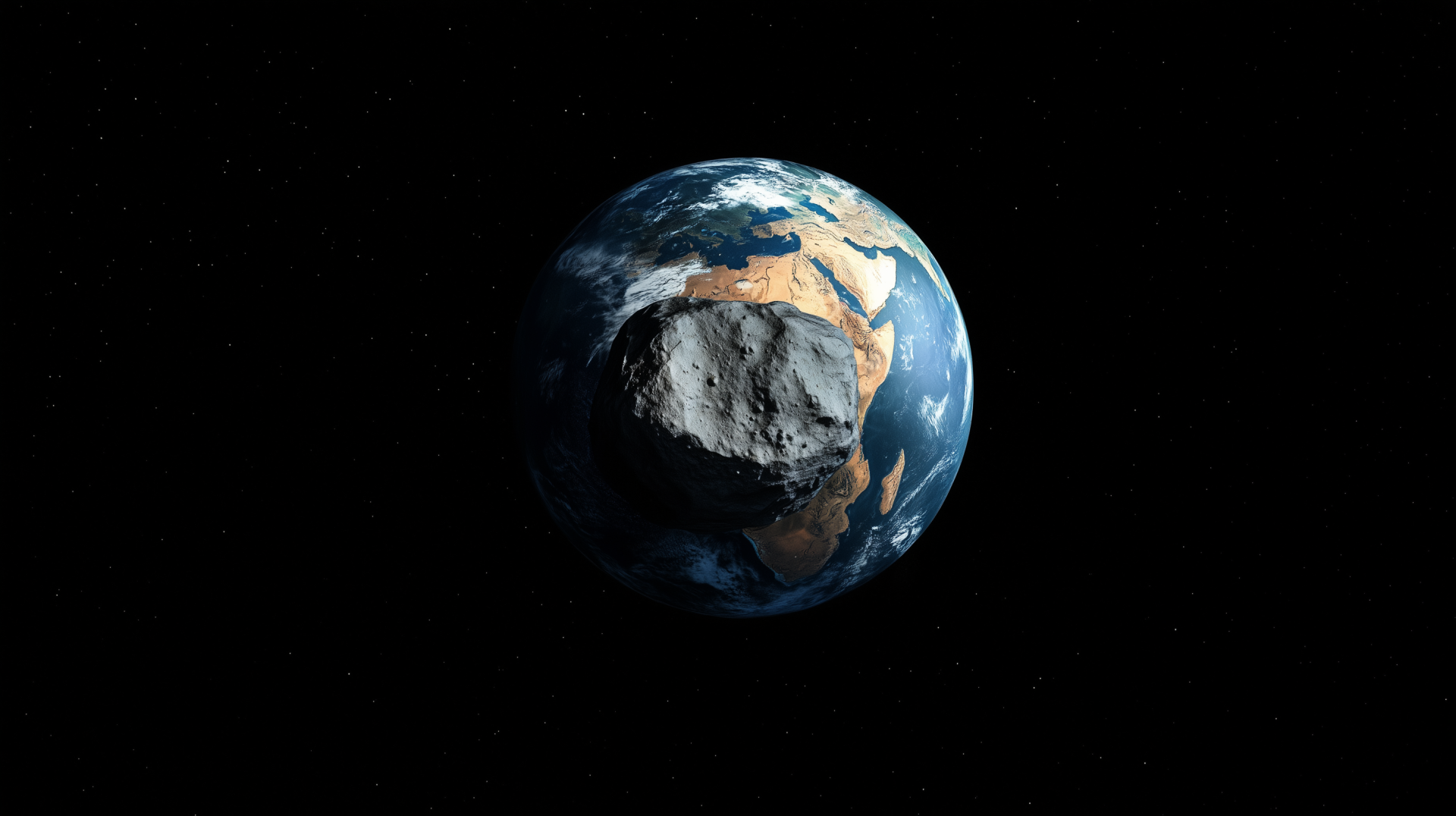A stunning HD image of Earth from space, featuring an asteroid prominently in the foreground, showcasing the beauty and complexity of our planet and its surroundings.
