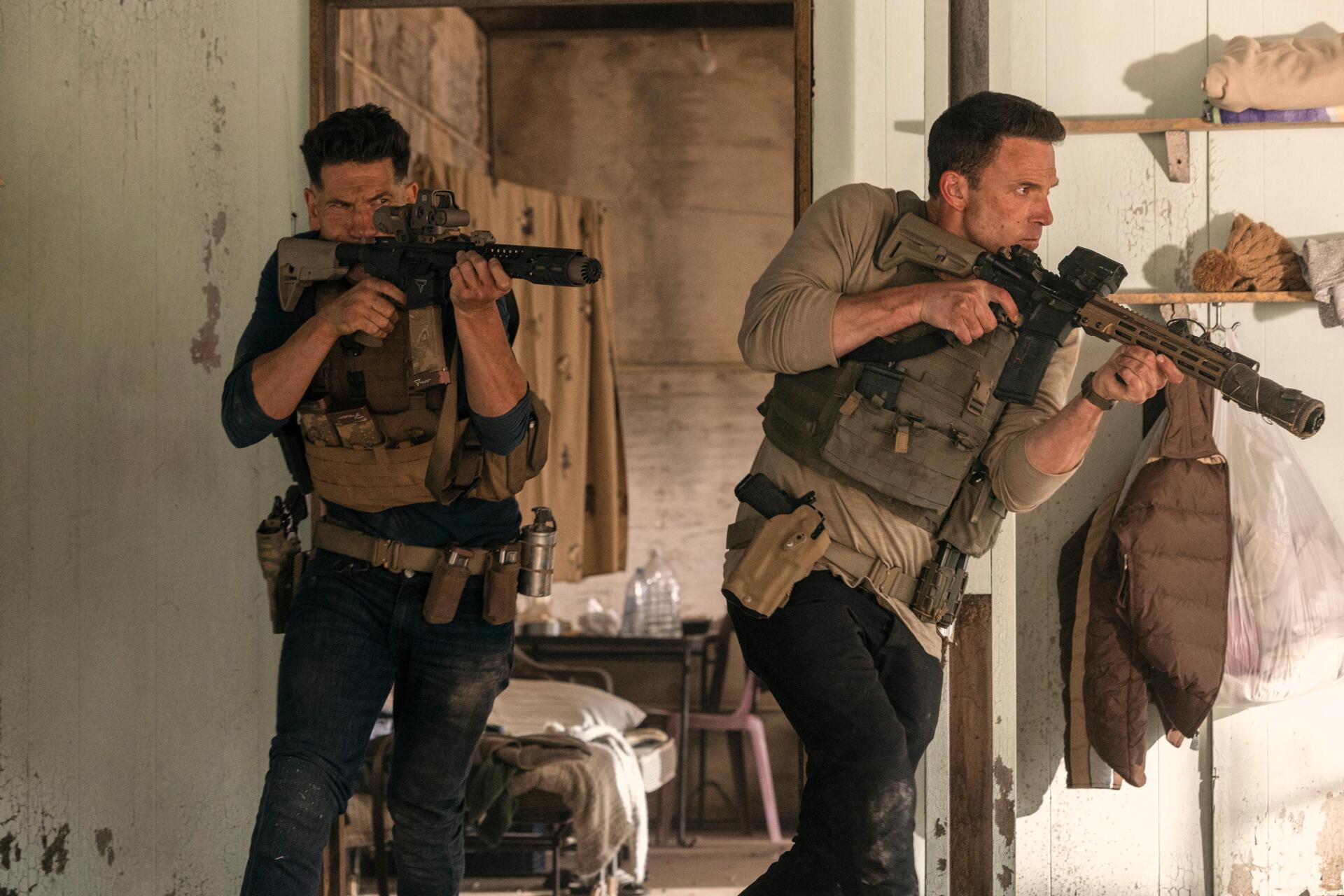 Ben Affleck and Jon Bernthal navigate a tense scene in The Accountant 2, captured in striking detail for this 4K Ultra HD wallpaper.