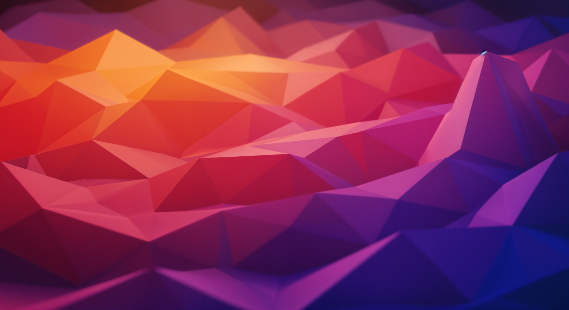 A vibrant polyscape featuring abstract, colorful triangular shapes in gradient hues of orange, pink, and purple, presented as a 4K Ultra HD PC desktop wallpaper and background.