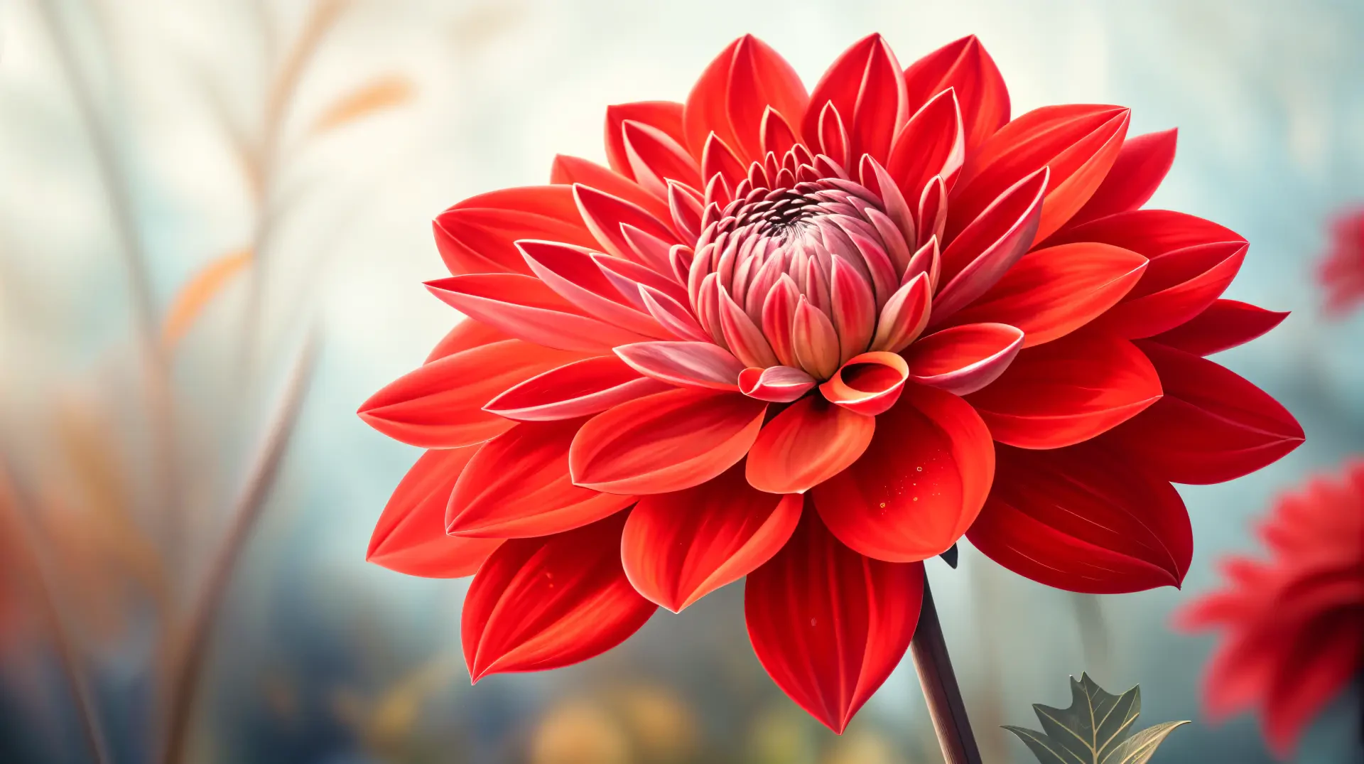 A vibrant red flower with layered petals, set against a softly blurred background, showcased as a stunning 4K Ultra HD desktop wallpaper.