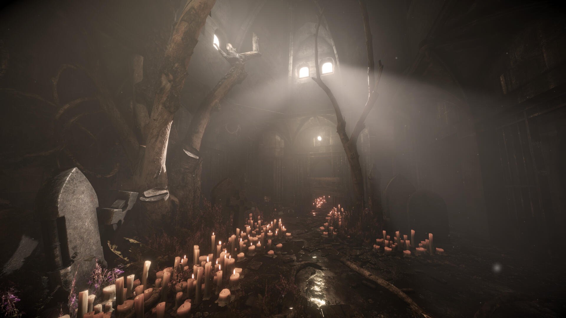 A haunting scene from the video game Total Chaos, featuring a dimly lit environment with candles and eerie shadows, creating an atmospheric backdrop for HD PC desktop wallpaper.