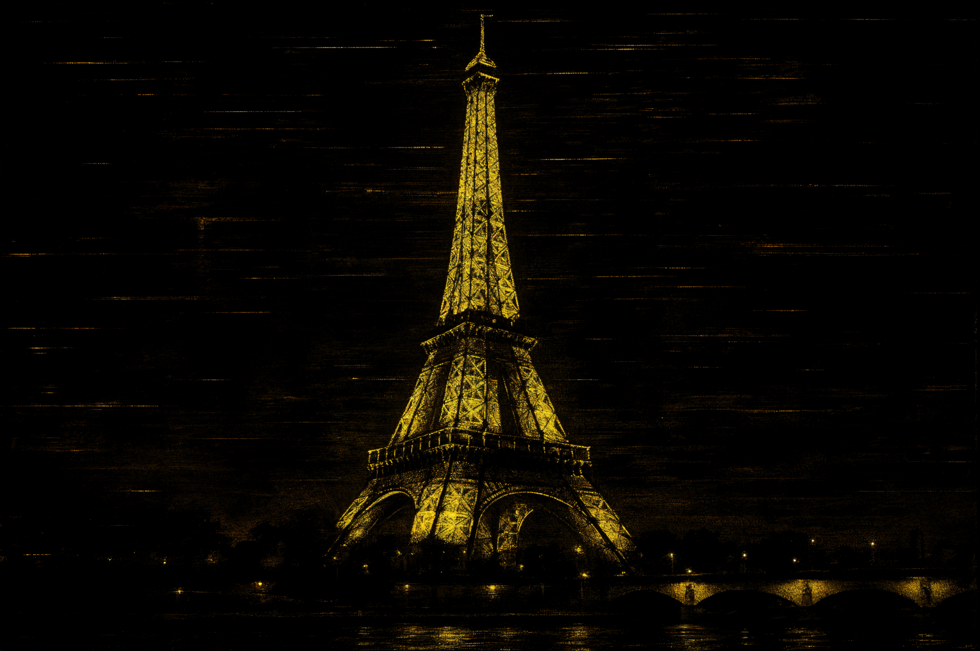 4K Ultra HD desktop wallpaper featuring the illuminated Eiffel Tower glowing against a dark night sky.