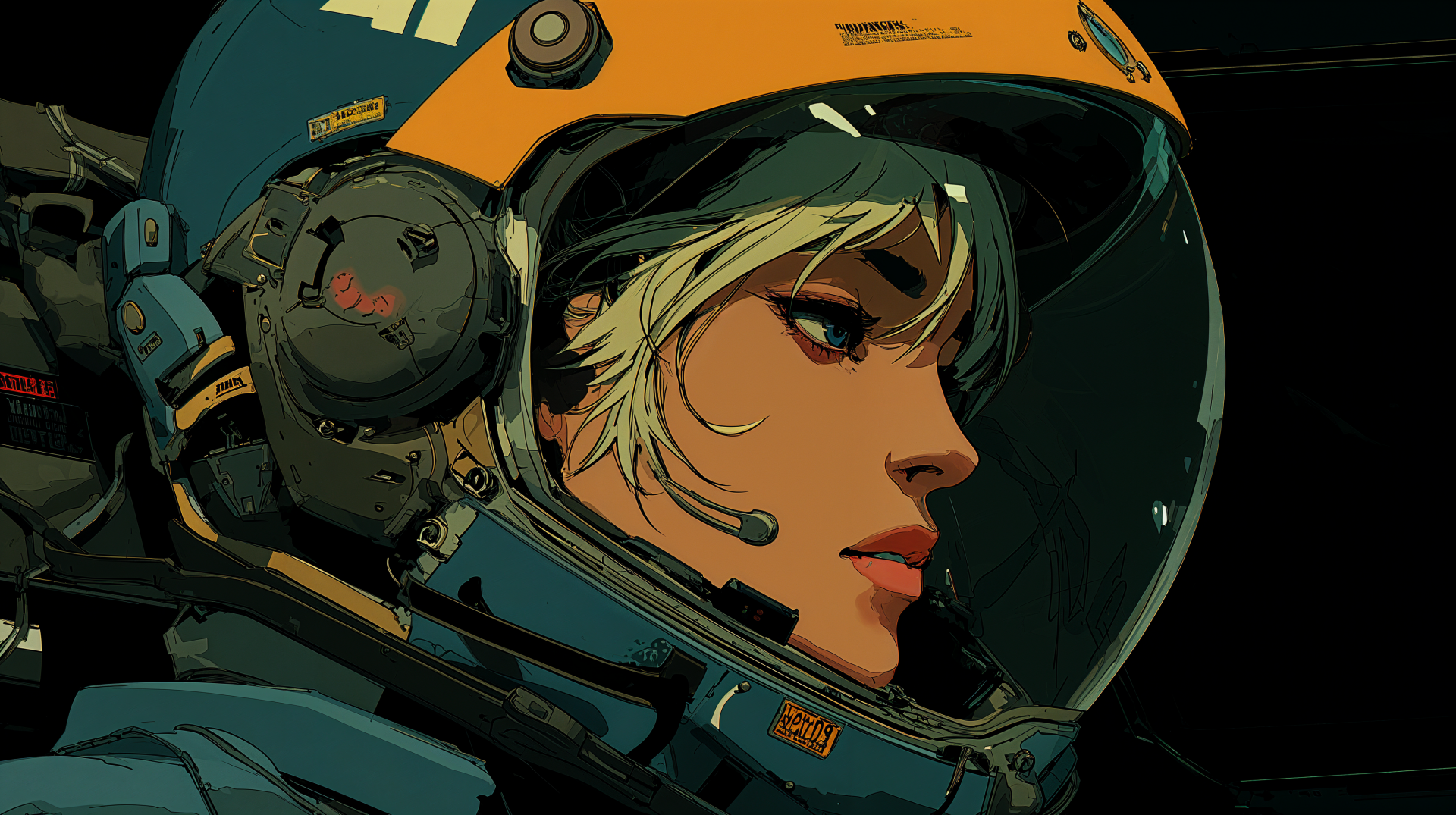 Close-up of a woman astronaut in a futuristic helmet, rendered in vibrant sci-fi style for a 4K Ultra HD PC desktop wallpaper.