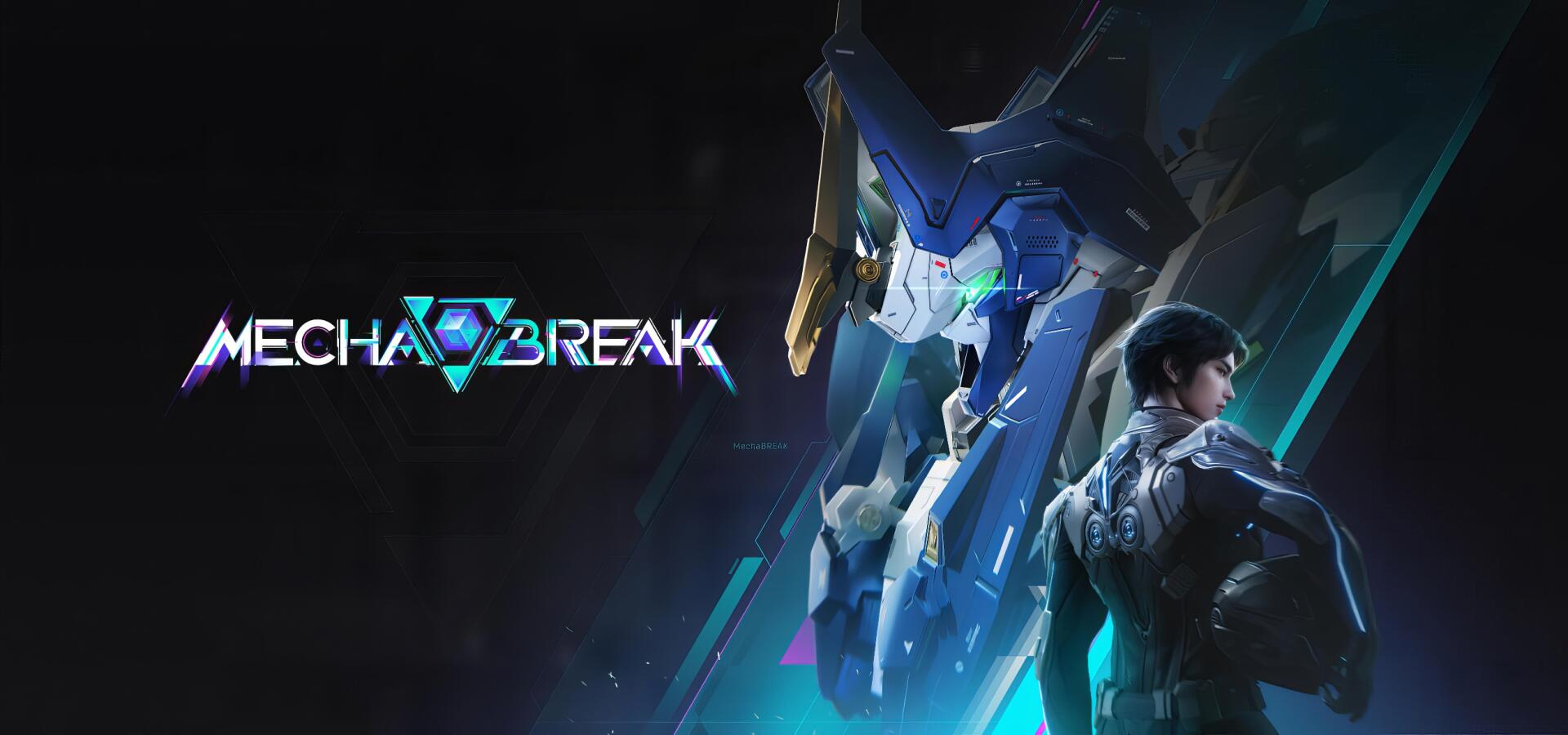 HD PC desktop wallpaper featuring a futuristic mecha and pilot from the video game Mecha BREAK, showcasing sleek robotic design and vibrant sci-fi elements.