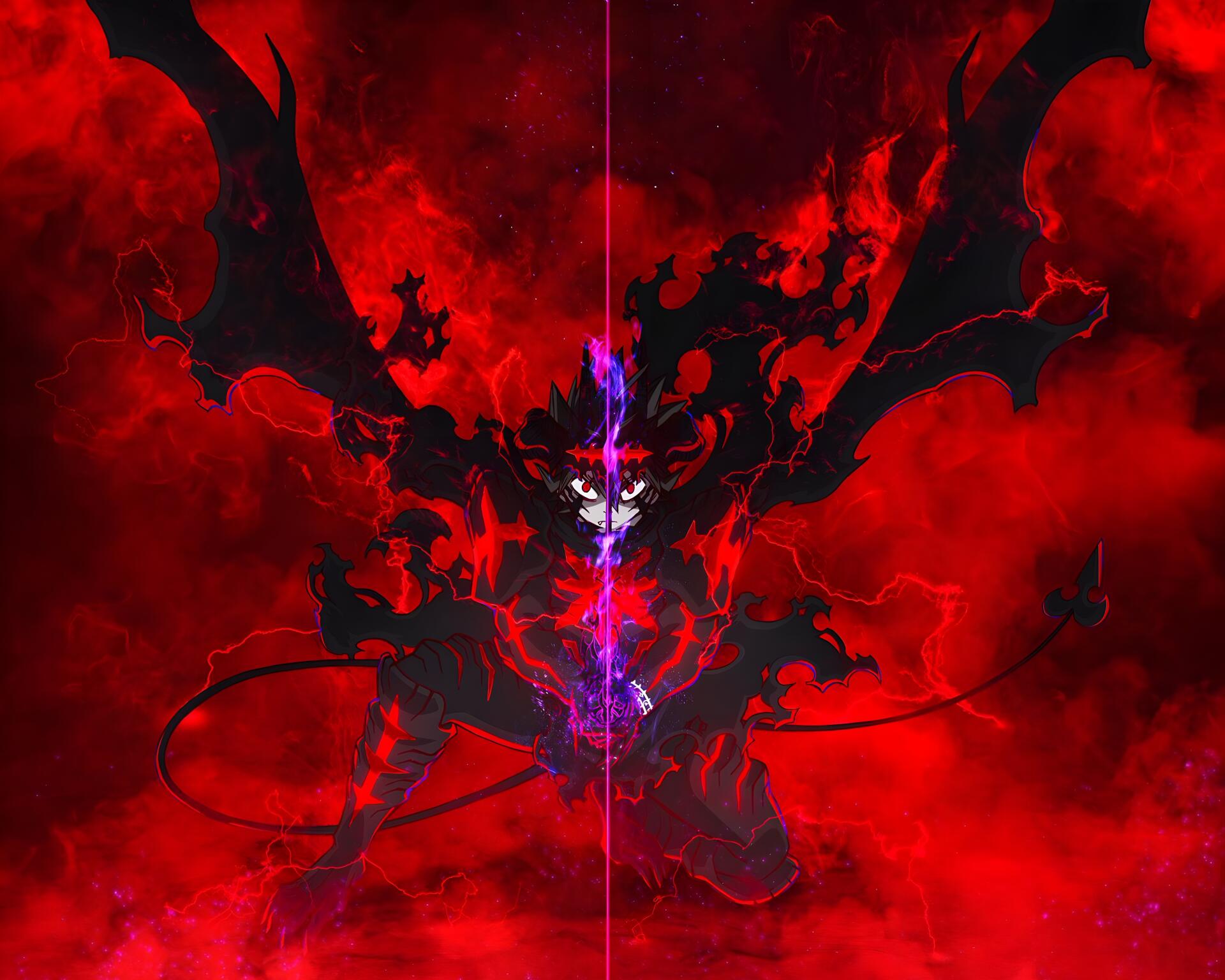 4K Ultra HD anime wallpaper featuring Asta from Black Clover, showcasing a dramatic, dark red and black background with intense energy effects.