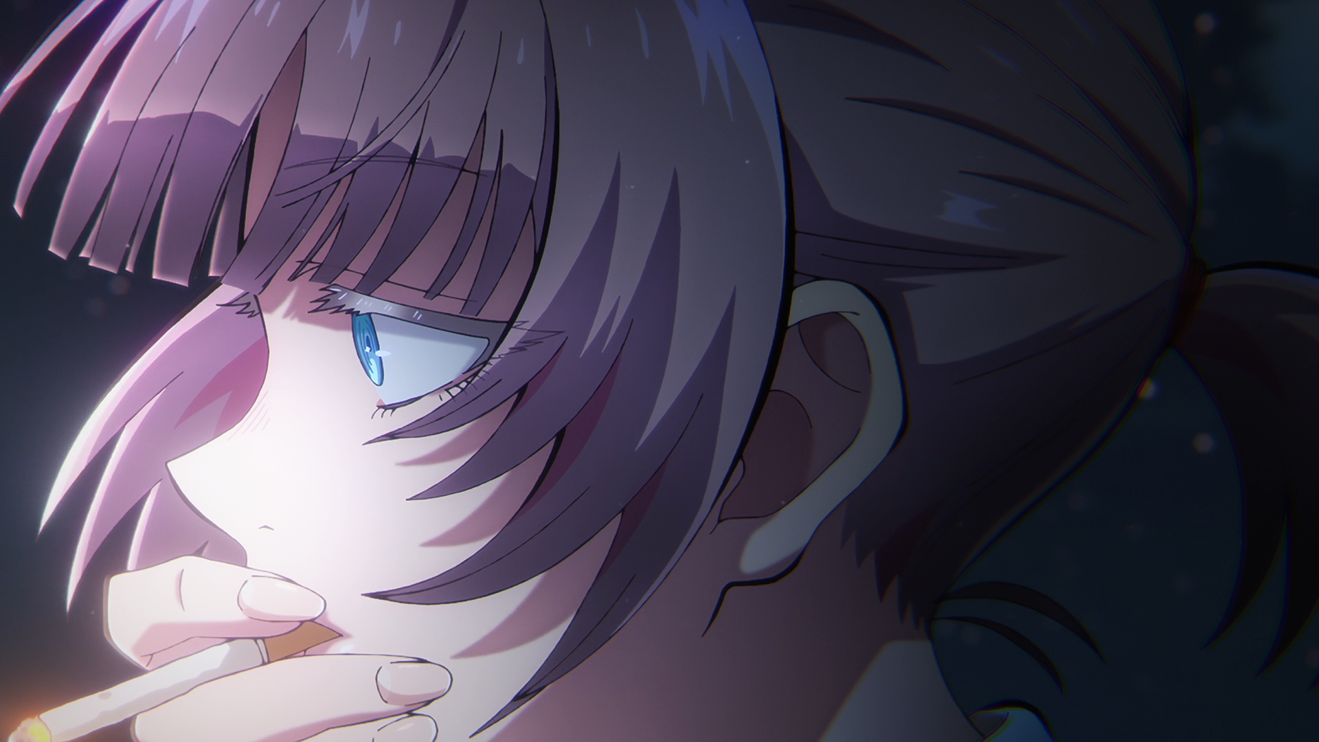 Close-up HD anime wallpaper of Nazuna Nanakusa from Call of the Night, with detailed shading and a contemplative expression in low light.