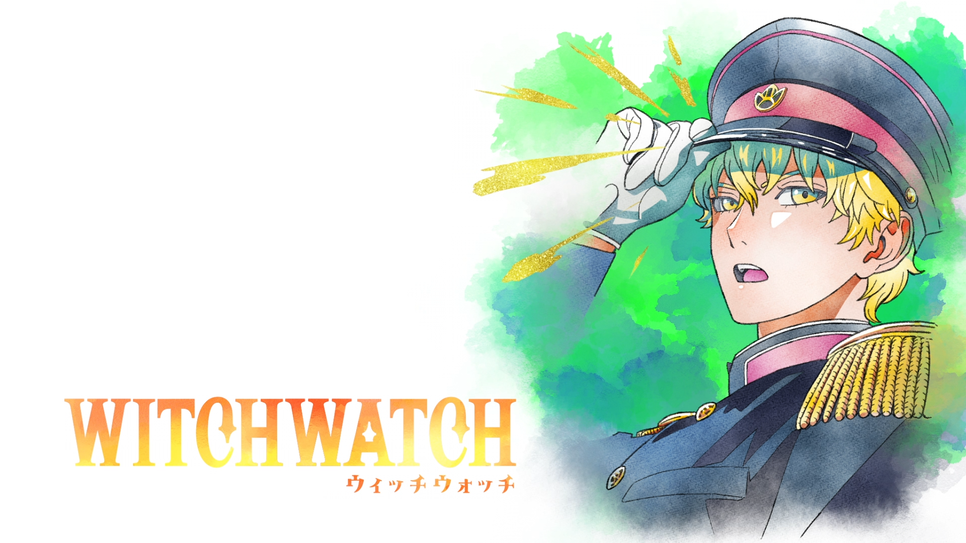 HD PC desktop wallpaper featuring Tenryuu Kiyomiya from the anime WITCH WATCH, illustrated with vibrant colors and dynamic brush strokes.