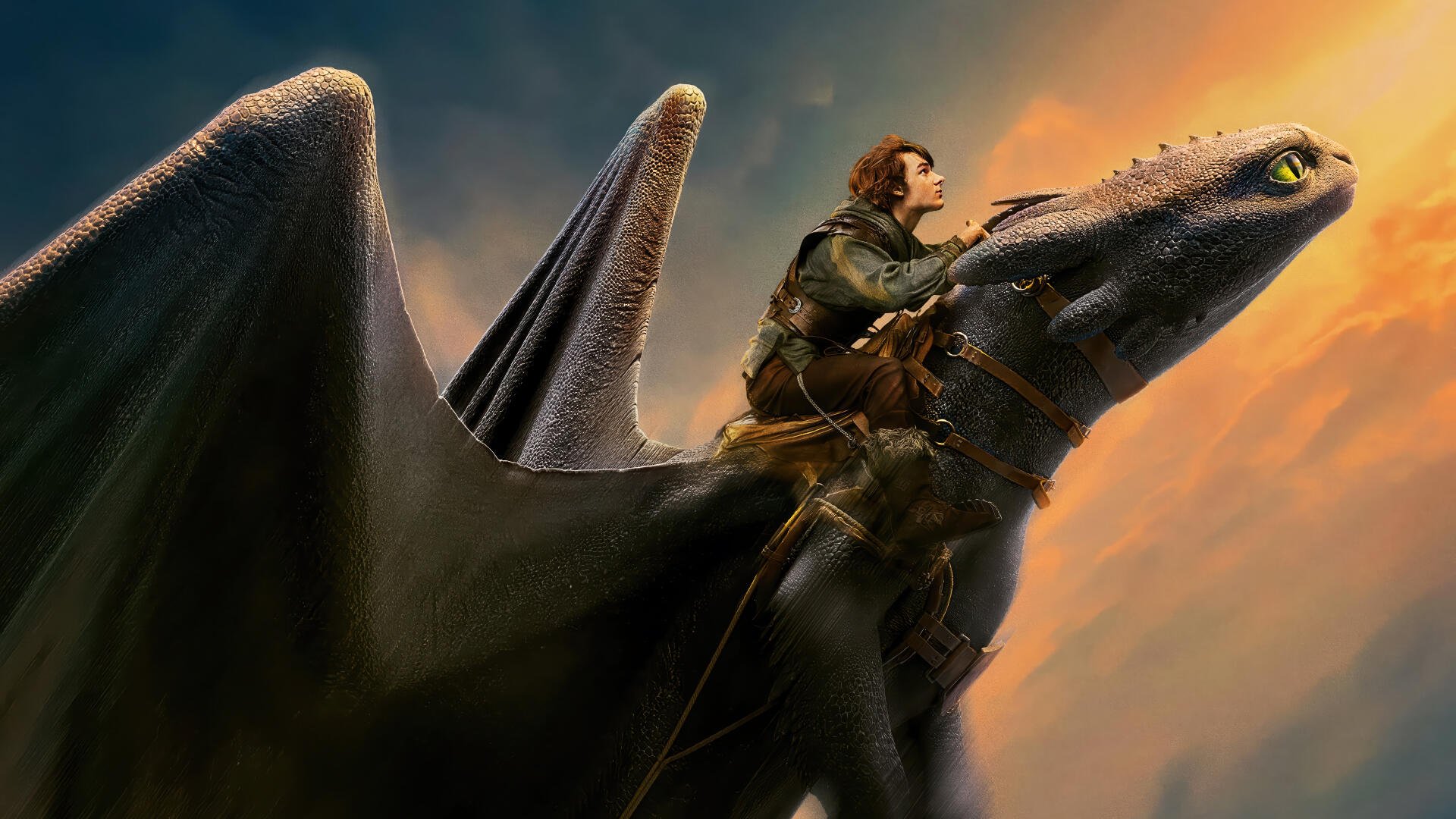 A scene from How to Train Your Dragon (2025) showing a rider flying on a dragon, captured in vibrant 4K Ultra HD for PC desktop wallpaper and background.