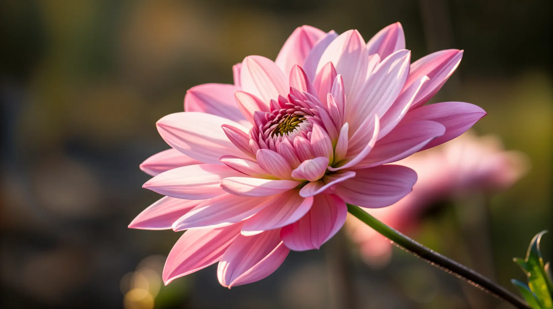 Close-up pink flower bloom in soft sunlight, 4K Ultra HD PC desktop wallpaper and background.