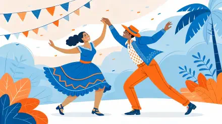 A vibrant illustration of a couple dancing salsa, showcasing lively colors and joyful expressions, set against a festive backdrop, designed as a 4K Ultra HD PC desktop wallpaper.