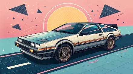 A stylized retro car against a vibrant background of geometric shapes and a sun, presented as a 4K Ultra HD PC desktop wallpaper and background.