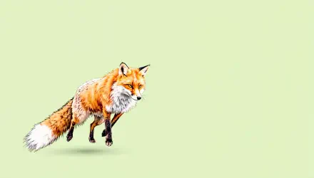A vibrant illustration of a fox leaping against a soft green background, designed as a 4K Ultra HD PC desktop wallpaper and background.